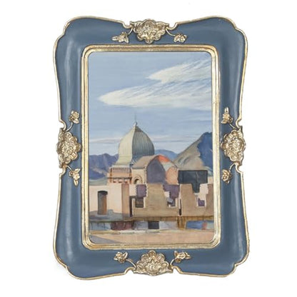 WINPLUS+ Vintage Picture Frame 5x7, Wall Mount and Tabletop Display, Art Gallery Gift (Blue and Gold 5x7) - style: Blue and Gold