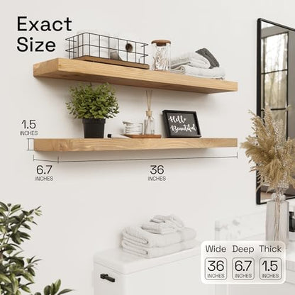 Natural Wood Floating Shelves for Wall 36 Inches Long, Oak Wooden Shelf - color: Gold Oak, size: 36 Inch