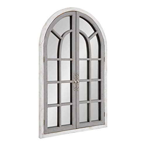 Kate and Laurel Boldmere Large Traditional Wood Windowpane Arch Mirror, 28x44, Gray and White - color: White/Gray, size: 44"L x 28"W