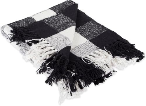 DII Buffalo Check Collection Rustic Farmhouse Throw Blanket with Tassles, 50x60, Black/White - color: Black/White, size: 50x60"