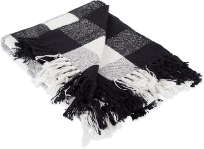 DII Buffalo Check Collection Rustic Farmhouse Throw Blanket with Tassles, 50x60, Black/White - color: Black/White, size: 50x60"