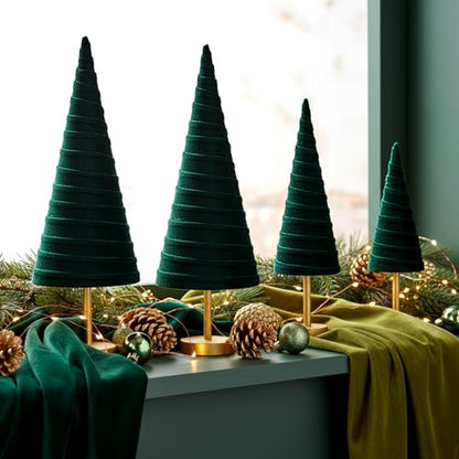 Hoolerry 4 Pcs Christmas Velvet Trees with Gold Pedestal, Green - color: Green