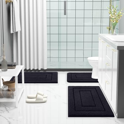 Buganda Microfiber Bathroom Rugs 24x16, Soft Shaggy Absorbent Bath Rugs - color: Black, size: 24" X 16"
