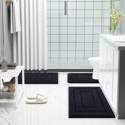 Buganda Microfiber Bathroom Rugs 24x16, Soft Shaggy Absorbent Bath Rugs - color: Black, size: 24" X 16"
