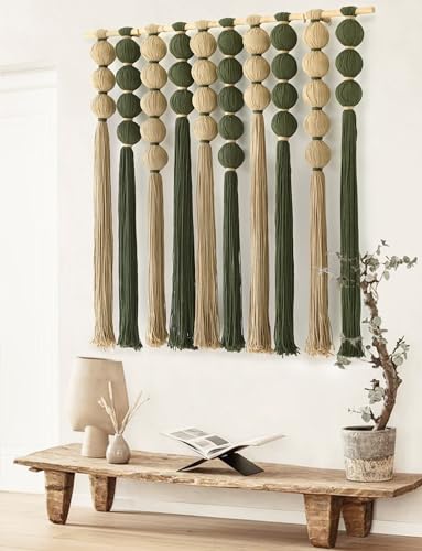 Macrame Wall Hanging Natural Green Sphericity Geometric Wall Art 39"W*39"L - color: Green Jute
