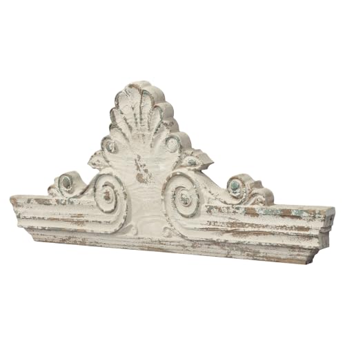 SOFE 33" Handmade Distressed White Finish Wooden Scroll Over The Door Decor