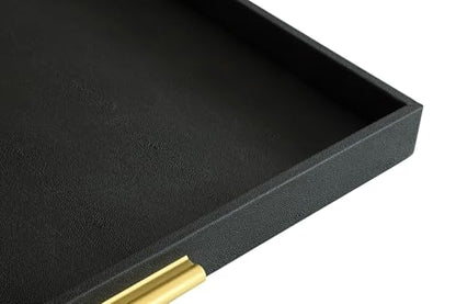 HofferRuffer Extra Large Square Serving Tray, Elegant Faux Leather Ottoman Tray with Gold Hardware Handles, Serve Tea, Coffee or Breakfast in Bed, 24 x 24 inches (Black Shagreen) - color: Black, size: 24" x 24" x 2"