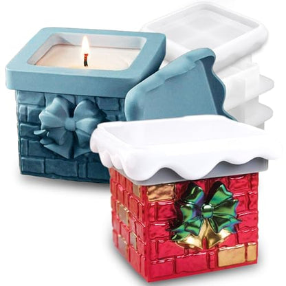 Wehous Snow Chimney Storage Box Silicone Molds with Lid, Unique Christmas Candle Holder Jewelry Trinket Container Epoxy Resin Mold, 3D Winter Container Storage Art Casting Craft DIY Christmas Ornament - color: Snow Chimney Box