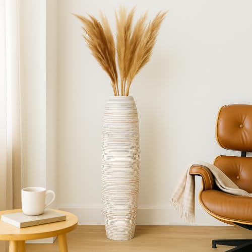 Leewadee Large Floor Vase 34 inches Mango Wood for Pampas Grass, Dried Flowers - color: White Wash, size: 34 inches