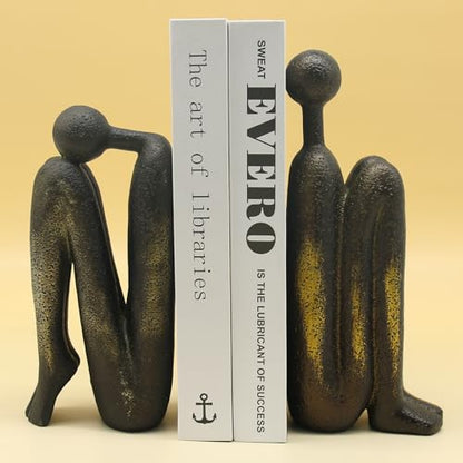 Lukitas Thinker Decorative Bookends, Non-Slip Book Holder, Resin 9'' - color: Bronze Colour