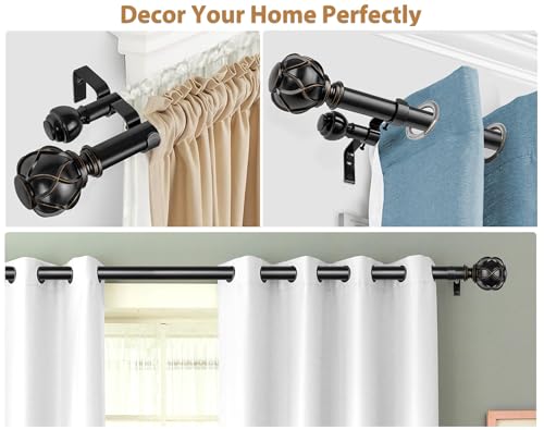 KAMANINA Double Curtain Rod 36 to 72 Inch, Adjustable Dual Rods, Black - color: Black, size: 36-72"