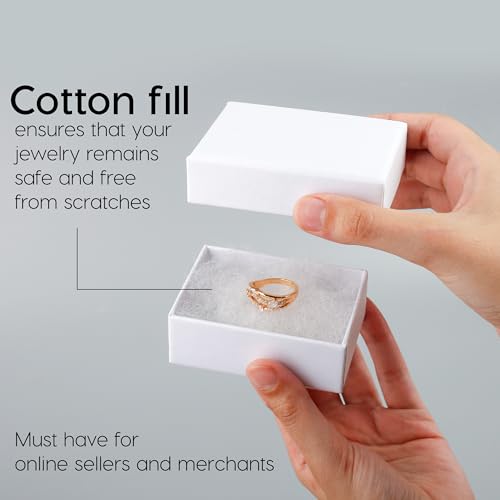 BULK PARADISE 6 Pack Cotton Fill White Cardboard Paper Jewelry Box Gift Size 3.08 x 2.28 x 1.1 Inches Perfect for Small Gifts - color: White