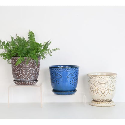 Gepege Ceramic Plant Pots, 6 Inch Indoor Planters with Drainage & Saucers - color: White-c, size: 6 Inch - Set of 2