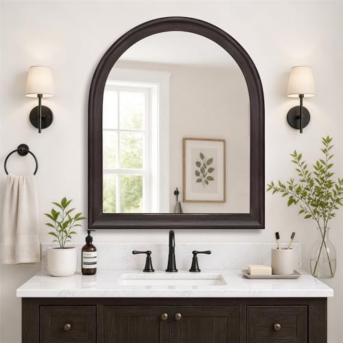 Tanmicoshomy Rustic Arched Wall Mirror 30×36 Inch for Bathroom(Dark Brwon) - color: Dark Brwon, size: 36"L x 30"W