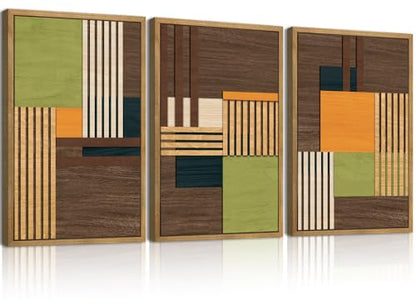 DRACIT Large Modern Abstract Wooden Wall Art Set-16"x24"x3 - color: brown,beige,black,orange