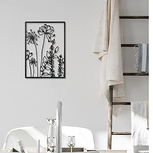 Therwen 3 Pcs Black Metal Wall Art Minimalist Floral Hanging,Cute Style - style: Cute Style