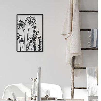 Therwen 3 Pcs Black Metal Wall Art Minimalist Floral Hanging,Cute Style - style: Cute Style