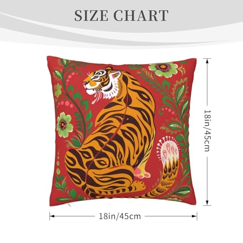 Tiger Folk Art Red Velvet Throw Pillow Covers 18x18Inch - color: Color-8, size: 18" x 18" (Pack of 1)
