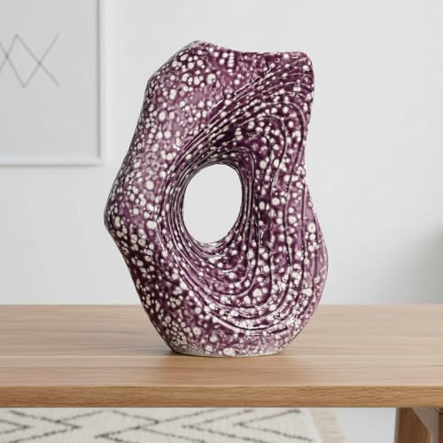 Sunddo Purple Ceramic Vase, 11 Inch | Donut Decorative Design, Modern Art Flower Vase, For Living Room, Entryway, Fireplace, Centerpiece Table & Console Decor - color: Purple, size: 11 inch