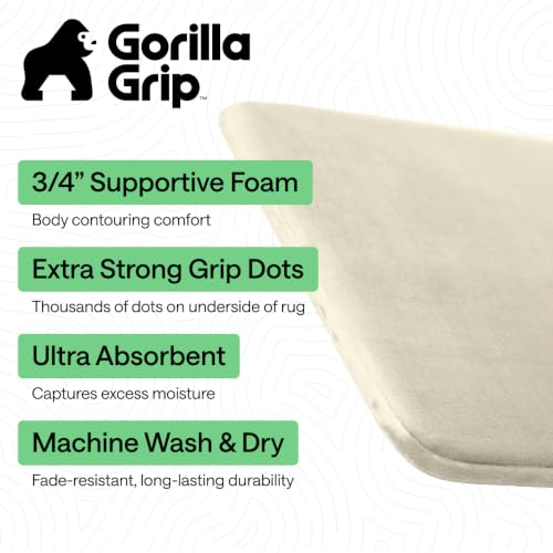 GORILLA GRIP® Memory Foam Bath Rug for Bathroom, 24x17 Champagne - color: Champagne, size: 24" X 17"