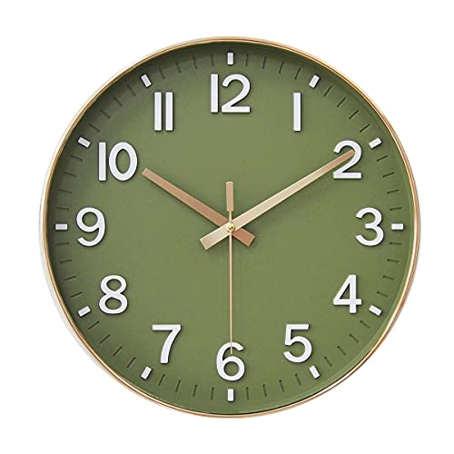 HZDHCLH 12 Inch Silent Wall Clock Battery Operated Non Ticking Olive Green - color: Olive Green