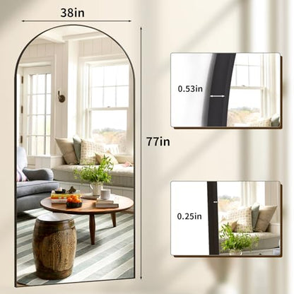 XRAMFY 78"x38" Black Arch Full Length Mirror - color: Black, size: 78"L x 38"W