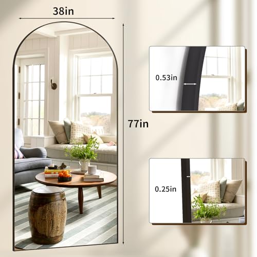XRAMFY 78"x38" Black Arch Full Length Mirror - color: Black, size: 78"L x 38"W