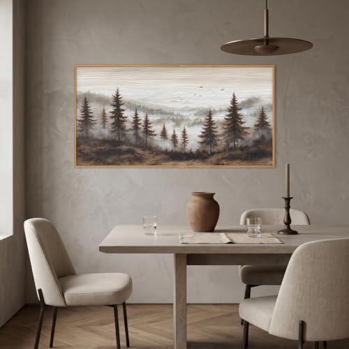 Aurlan Large Foggy Pine Tree Mountain Framed Canvas Wall Art Set-40"x20" - color: Foggy Landscape Wall Art, size: 40"L x 20"W