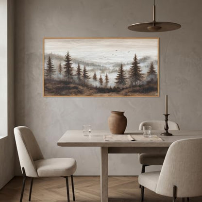 Aurlan Large Foggy Pine Tree Mountain Framed Canvas Wall Art Set-40"x20" - color: Foggy Landscape Wall Art, size: 40"L x 20"W