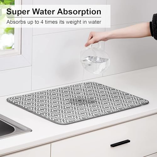 Dish Drying Mat for Kitchen Counter,Machine Washable Matt(Grey) - color: Double Pattern 2P 24*18