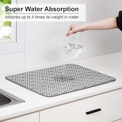 Dish Drying Mat for Kitchen Counter,Machine Washable Matt(Grey) - color: Double Pattern 2P 24*18
