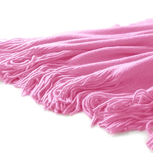Homiest Hot Pink Knitted Throw Blanket with Fringe, 50x60 Inch - color: Hot Pink, size: 50" x 60"