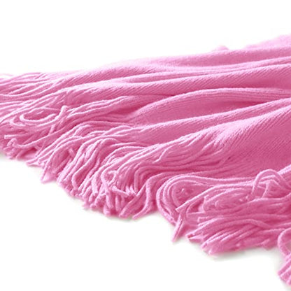 Homiest Hot Pink Knitted Throw Blanket with Fringe, 50x60 Inch - color: Hot Pink, size: 50" x 60"