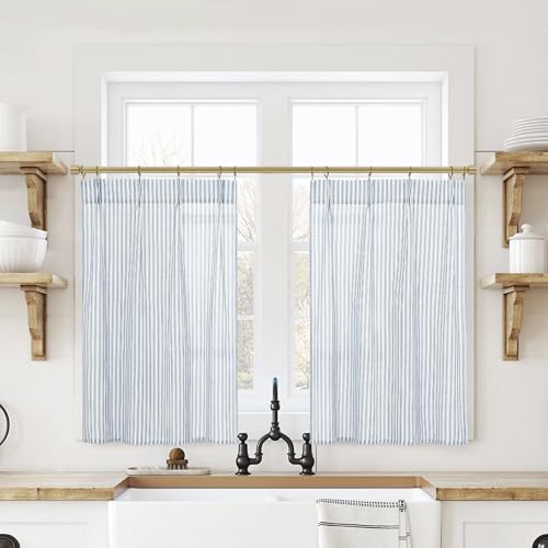 24 x 20 Inch Length Long Dusty Blue Door Curtains for Door Winodw,Short Linen Farmhouse Sheer Small Window Curtains for Front Door Glass Kitchen - color: Dusty Blue, size: 24"W x 20"L (Pack of 2)