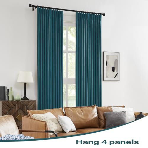 DUALIFE Dark Teal Blue Pinch Pleated Blackout Curtains 63 Inches Long, Back Tab with Hooks, Linen Full Black Out Thermal Insulated Track Curtain for Bedroom Living Room,40 Wx63 L, 2 Panels - color: Teal, size: 40"W x 63"L (Pack of 2)