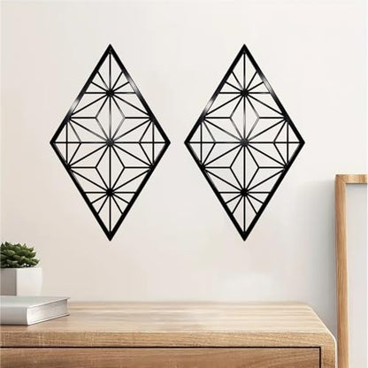 DUOOLN 2 Pcs Black Abstract Metal Wall Decor, Geometrical Single Line Art - color: Black - Rhombic