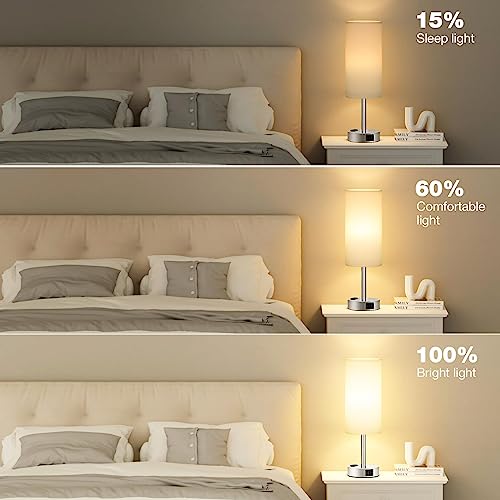 Fenmzee White Bedside Lamp for Bedroom, Dimmable Touch, USB A+C, AC Outlet - color: White - Silver, size: 14"