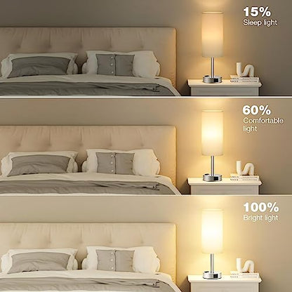 Fenmzee White Bedside Lamp for Bedroom, Dimmable Touch, USB A+C, AC Outlet - color: White - Silver, size: 14"