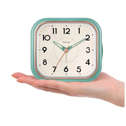 Tinload 4.3" Vintage Retro Analog Alarm Clock, Super Silent Non Ticking Clock with Manual Light, Snooze, Battery Operated, Simply Design, for Living Room, Bedroom, Bedside, Desk(Green) - style: Green-RoseGold