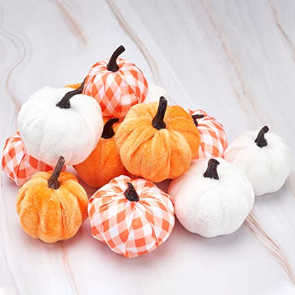 Pumpkin Decor Fake Foam Harvest Decorative Velvet Pumpkins Set of 12 Mantel Table Centerpiece Farmhouse Thanksgiving Fall Decorations for Home