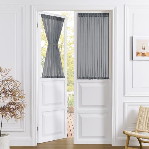 Tollpiz Small Sheer Door Curtain Closet Linen Textured Curtain Sheers Doorway Light Filtering Voile French Door Rod Pocket Curtains Patio Glass Doors, 25 x 40 inches Long, Dark Grey, 1 Panel - color: Dark Grey, size: 25"W x 40"L (Pack of 1)