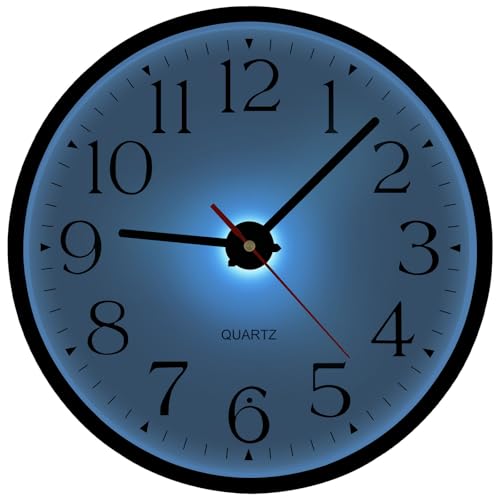 JoFomp Night Light Wall Clocks Battery Operated, 12 Inch Silent LED Light Up Wall Clocks for Living Room Decor, Modern Wall Clock for Bedroom Night Glow, Illuminated Clock with Auto-Dimming/USB Cable - color: Blue Light