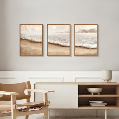 3 Pcs Abstract Beach Coastal Ocean Framed Canvas Wall Art Prints 12"x16" - color: Abstract Beach Coastal Scenery, size: 12"x16"x3Pcs