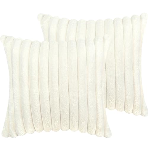 COTEY 18x18 Decorative Faux Fur Throw Pillow Covers Set of 2- Cream White - color: Cream White, size: 18" x 18" (Pack of 2)