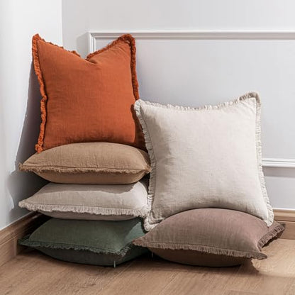 Linen Fringe Pillow Covers 18x18 Inch Set of 2,Dark Olive Green - color: Dark Olive Green, size: 18" x 18" (Pack of 2)