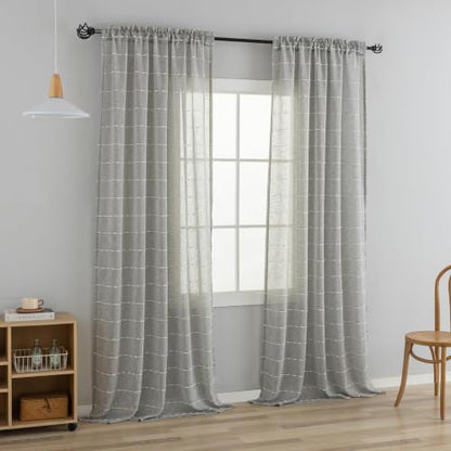 Grey Sheer Curtains 63 Inches for Living Room Faux Linen 2 Panels - color: Grey, size: 52"W x 63"L (Pack of 2)