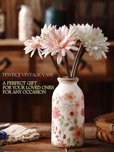 Vintage Flora Ceramic Vase Set, Retro Rustic Cute Vase Gift, Art Decorative Vase for Your Home, Kitchen, Bedroom, Office, Living Room, Bathroom, & Shelf Centerpiece Table Decorations - color: Colorful Daisy, size: set of 2