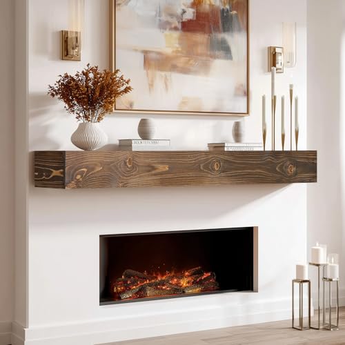 56x8x5in Pine Wood Fireplace Mantel Shelf, Weathered Brown - color: Weathered Brown, size: 56x5x8-hollow