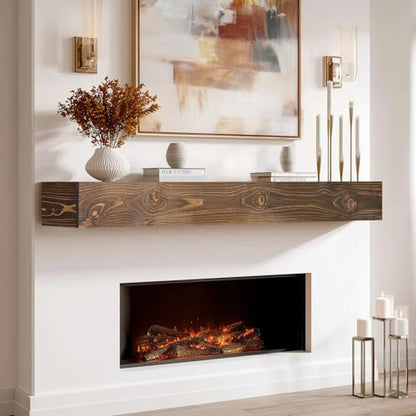 56x8x5in Pine Wood Fireplace Mantel Shelf, Weathered Brown - color: Weathered Brown, size: 56x5x8-hollow