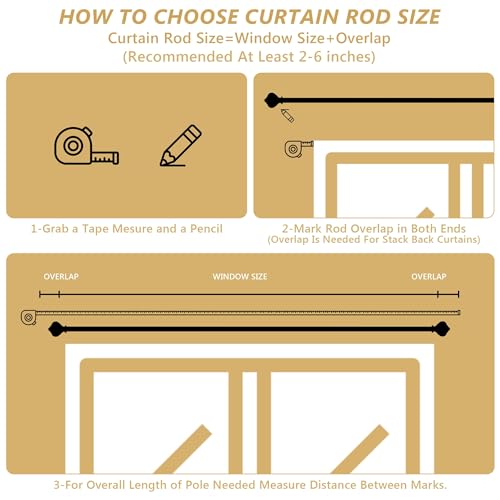 Ceramic Curtain Rods for Windows 18 to 55 Inch 1 Inch Adjustable - color: Gold Black, size: 18"-55"